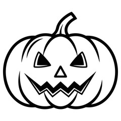 Spooky Halloween Pumpkin with Carved Face and Stem.