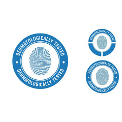 Dermatologically tested blue fingerprint logo set for skincare products.