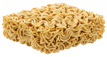 Close-up view of uncooked instant ramen noodles showcasing their unique texture and shape