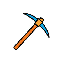 Illustration of a pickaxe isolated on white background, a hand tool used for breaking or digging hard materials such as rock, stone, or ice