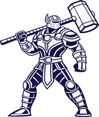 Fototapeta premium Illustration of a warrior in armor holding a hammer vector art