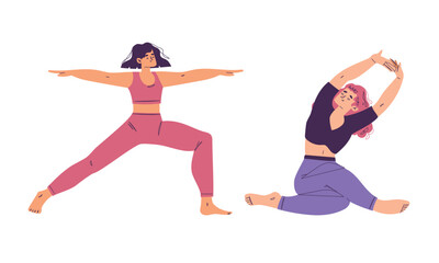 Women Demonstrating Various Dynamic Yoga Poses with Grace and Strength in Nature