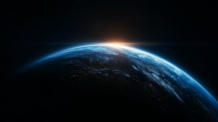 Obraz premium Earth viewed from space with sunrise illuminating the horizon