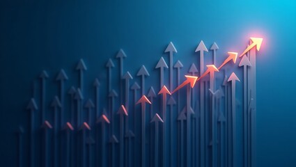 Fototapeta premium Digital Neon Arrows Rising – Technology Growth and Innovation Concept
