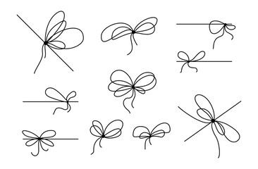 Ribbon bows set with simple line design . Simple outline bowknots in a clean, hand drawn style. Vector illustration ideal for packaging and festive decoration