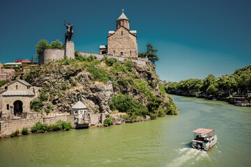 The historic center of Tbilisi overlooks the cliff on which stands a monument to Vakhtang Gorgasali, the founder of Georgia.