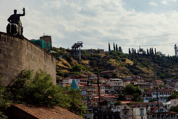 The historic center of Tbilisi overlooks the cliff on which stands a monument to Vakhtang Gorgasali, the founder of Georgia.