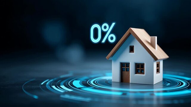 Refinance concept ,Zero percent house mortgage loan finance interest rate saving blue modern vibes zero interest mortgage home