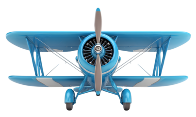 Blue biplane airplane isolated on transparent background