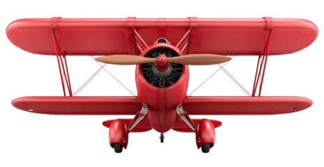 Front view of a red biplane isolated on transparent background