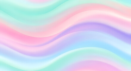 Obraz premium Pastel Abstract Wavy Background in Pink, Purple, Green and Blue | Soft Gradient Waves Texture for Fashion, Beauty, and Creative Graphic Design Projects