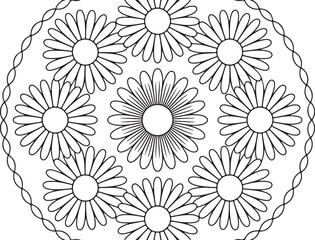 Intricate Daisy Flower Mandala – Detailed Round Floral Coloring Page for Relaxation