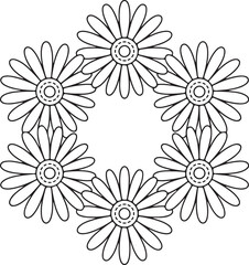 Intricate Daisy Flower Mandala – Detailed Round Floral Coloring Page for Relaxation