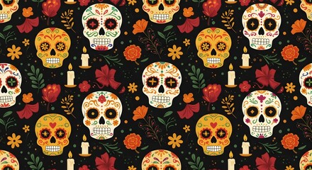 Día de los Muertos motif, suitable for fashion design, wallpapers, and cultural templates.