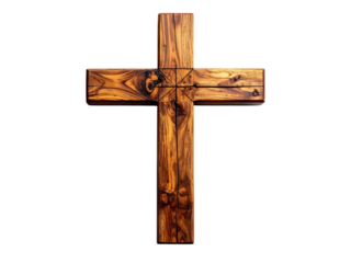 Wooden Cross Depiction: A serene, photorealistic image of a meticulously crafted wooden cross, its rich, natural wood grain rendered in exquisite detail, symbolizing faith, sacrifice, and devotion.
