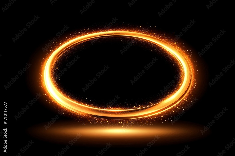 Wall mural abstract glowing circle frame with sparkling light dust particles on black background
