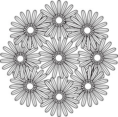 Floral Mandala with Daisy Petals – Relaxing Adult Coloring Page