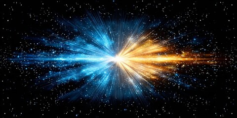 Vibrant Digital Explosion Blue Meets Orange Energy Particles on a Cosmic Black Starry Background