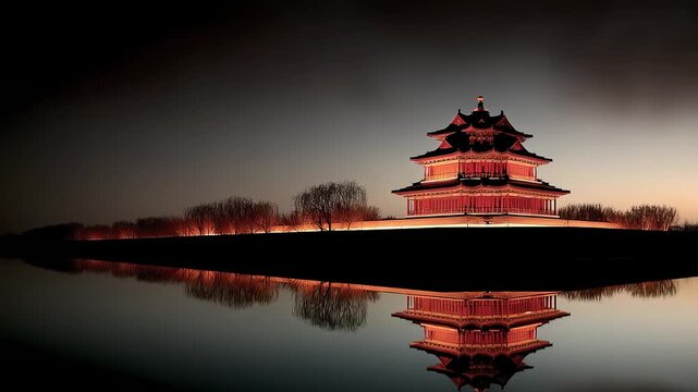 The corner tower under the twilight is picturesque and beautiful