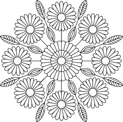 Round Mandala Coloring Sheet with Flowers &ndash; Stress Relief Art