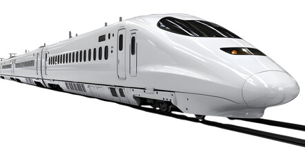 Fototapeta premium White bullet train on railway tracks isolated on transparent background