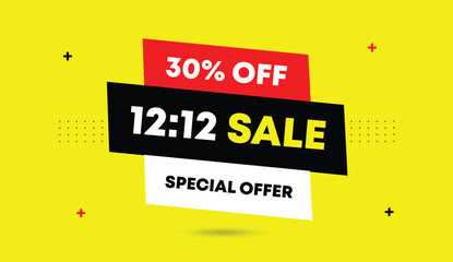 12 to 12 sale 30 percent off editable web banner special offer vector art illustration design abstract business background black red white yellow shapes modern promotion marketing template