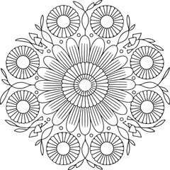 Round Daisy Flower Composition – Kids and Adults Coloring Art