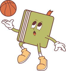 Cartoon Book Mascot Character Playing Basketball