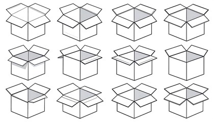Open Cardboard Box Variations Illustration Set