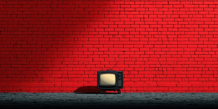 Retro TV against a vibrant red brick wall