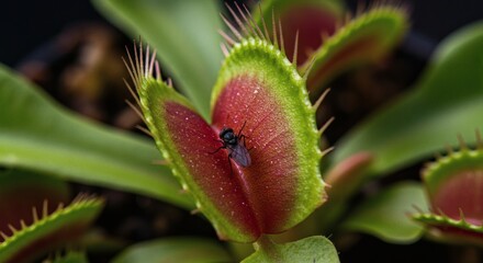 Fly trapped Venus flytrap eating insect Danger in botanical world.