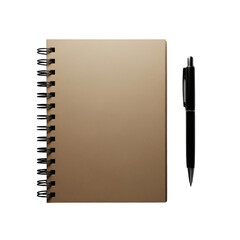 Brown spiral notebook with black pen for note taking and writing transparent background