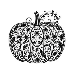 Black and white pumpkin with floral ornament
