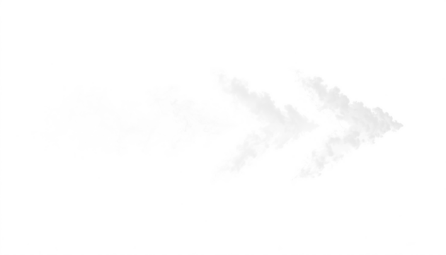 A transparent PNG of white smoke forming a broken zigzag arrow, ideal for dynamic design projects, overlays, and creative illustrations