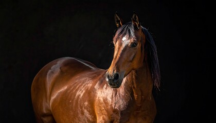 Obraz premium Majestic Horse Portrait - A Stunning Brown Equine Against Black.