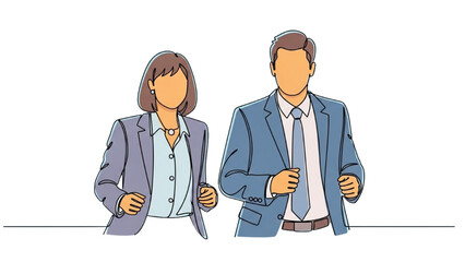 Businessman and Businesswoman Vector Line Art Office Workspace Illustration AI EPS PNG