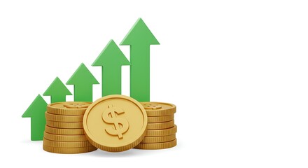 Gold Coins with Green Arrows Symbolizing Investment Growth