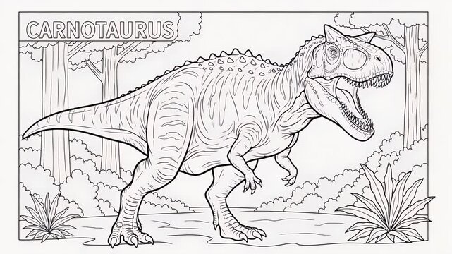Carnotaurus Dinosaur Coloring Page: Prehistoric Beast Illustration