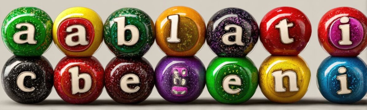 Colorful balls stacked, displaying the word "ablatini