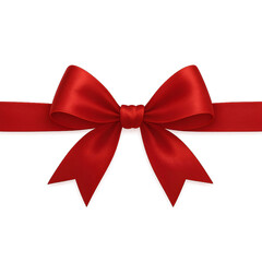 Realistic red satin ribbon bow isolated on transparent background high quality