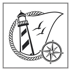 Nautical Adventure Lighthouse, Compass, and Seagulls Emblem
