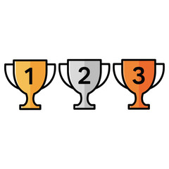 Trophy cups representing first, second, and third place winners.