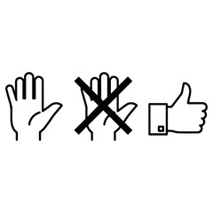 Hand gestures - open, forbidden, and thumbs up.
