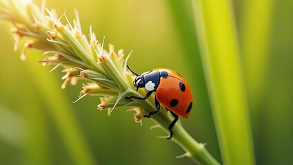 Obraz premium ladybug on green leaf