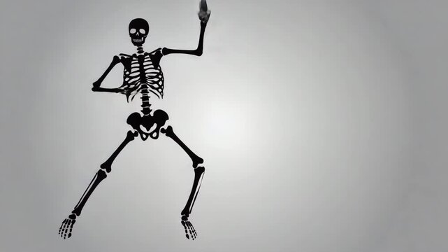 Flat vector silhouette of a dancing skeleton, cartoon style 