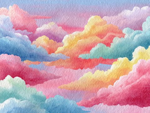 Watercolor cloudscape, vibrant pastel colors