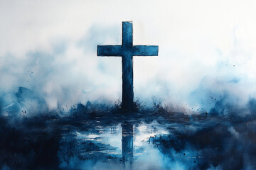 Painting Blue Cross The Water