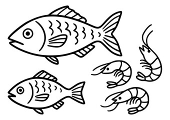 Fish and shrimp doodle illustration
