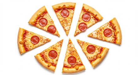 Pepperoni Pizza Slices Isolated on a Clean White Surface
