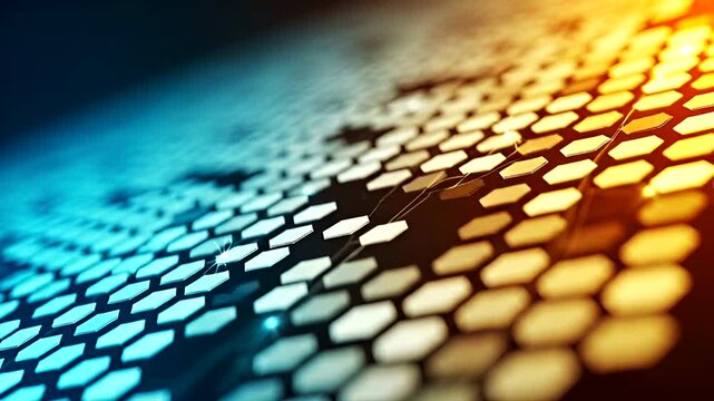 Abstract technology background with hexagon grid and flowing color gradient animation